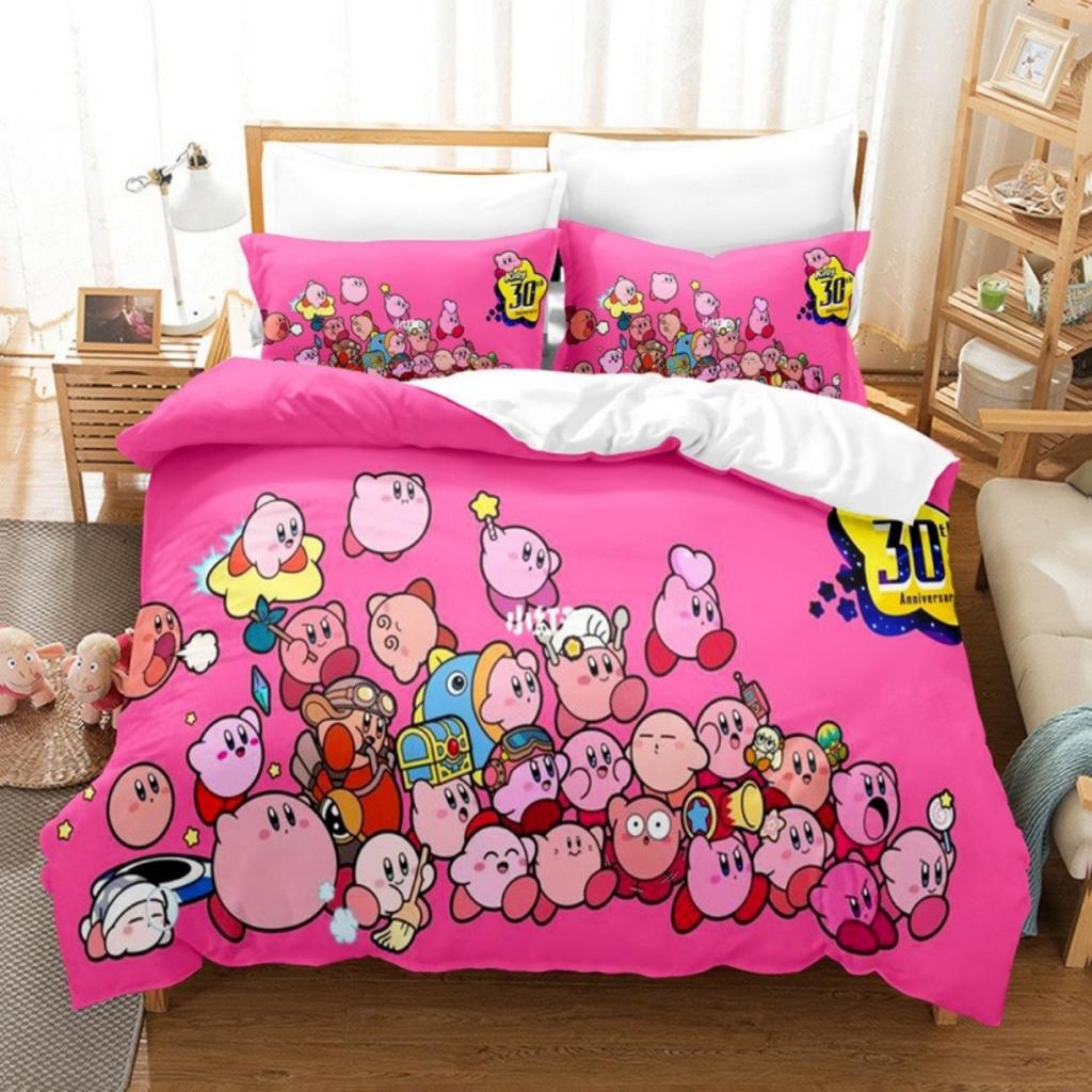 2026Cartoon Pink Star Kirby Allies Duvet Cover Pillowcase Bedding Set Adult Boy Girl Bedroom Decoration Single Double Large Size