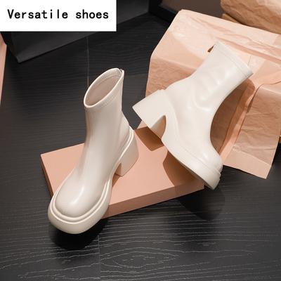 Платформа Толстый Каблук Женские Ботильоны Мода Современные Короткие Ботильоны Зимние Женские Лаконичные Largas Ботильоны