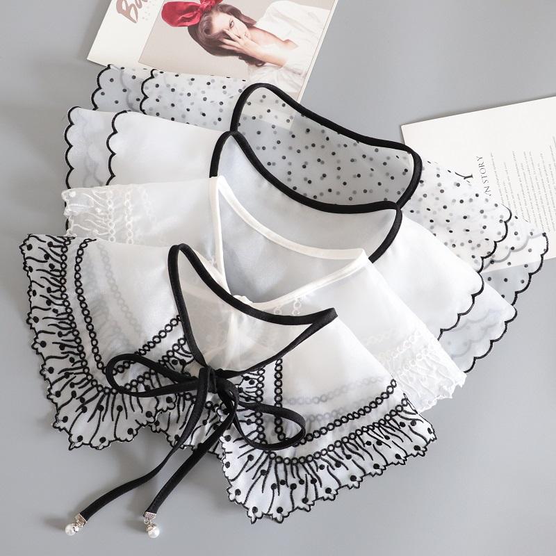 Embroidery Fake Collar Women Detachable Collars Big Lapel White False Collar Shirt Shawl Kragen Sahte Yaka Kraagje Nep Dames