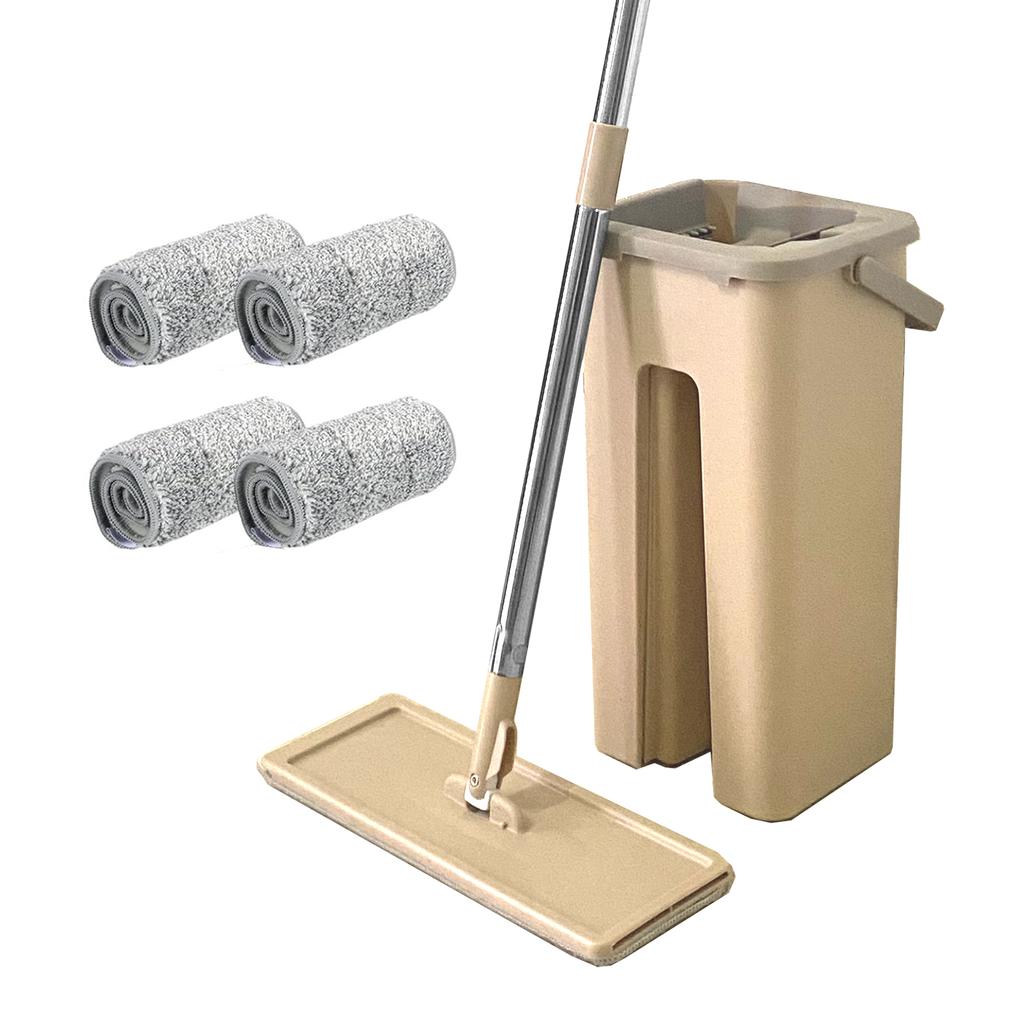 Extra Flat Mop with Wringer Bucket 4 Reusable Microfiber Mops