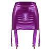 Womens Wet Look Patent Leather Garter Belt Skirt High Waist Suspenders with Metal Buckle Clips Plus Size
