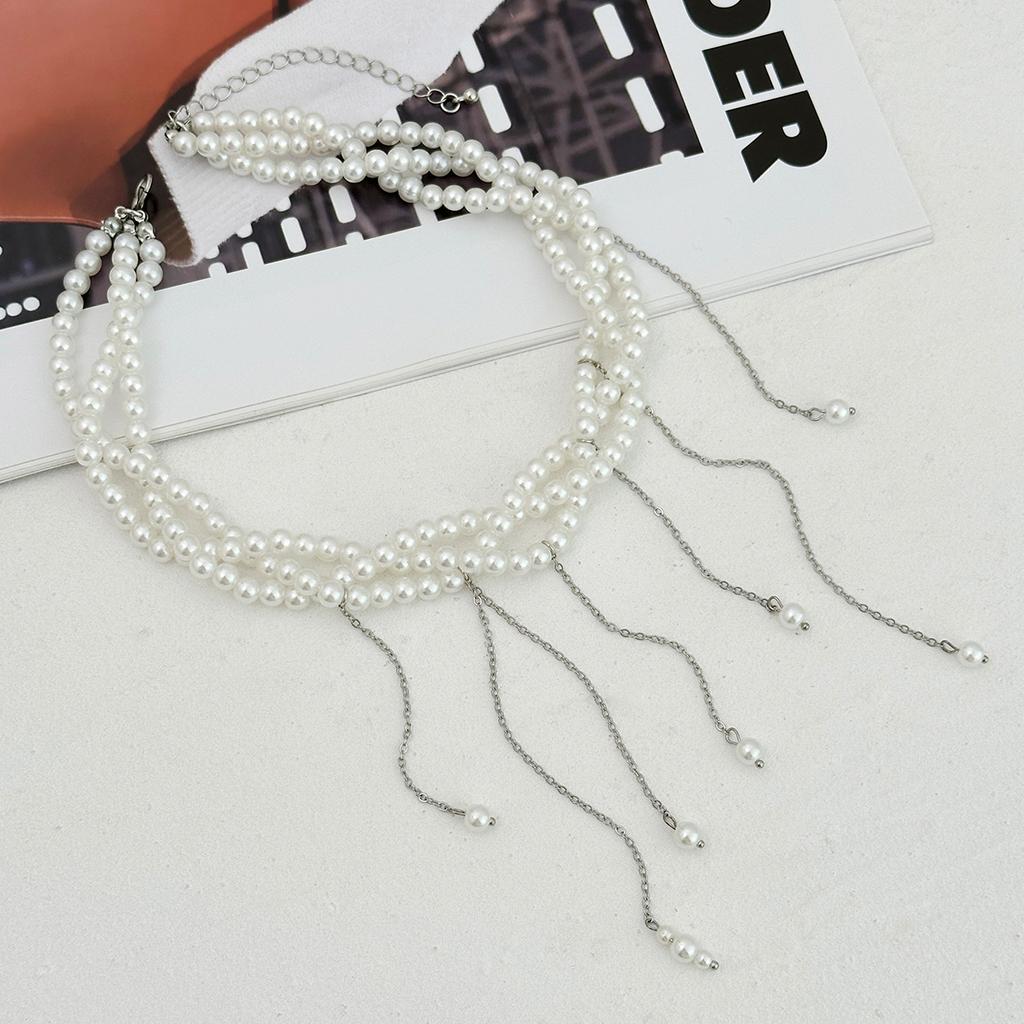 Ingemark Elegant Multilayer Imitation Pearl Choker Necklace For Women Vintage Creative Tassel Pendant Necklace Wedding Jewelry