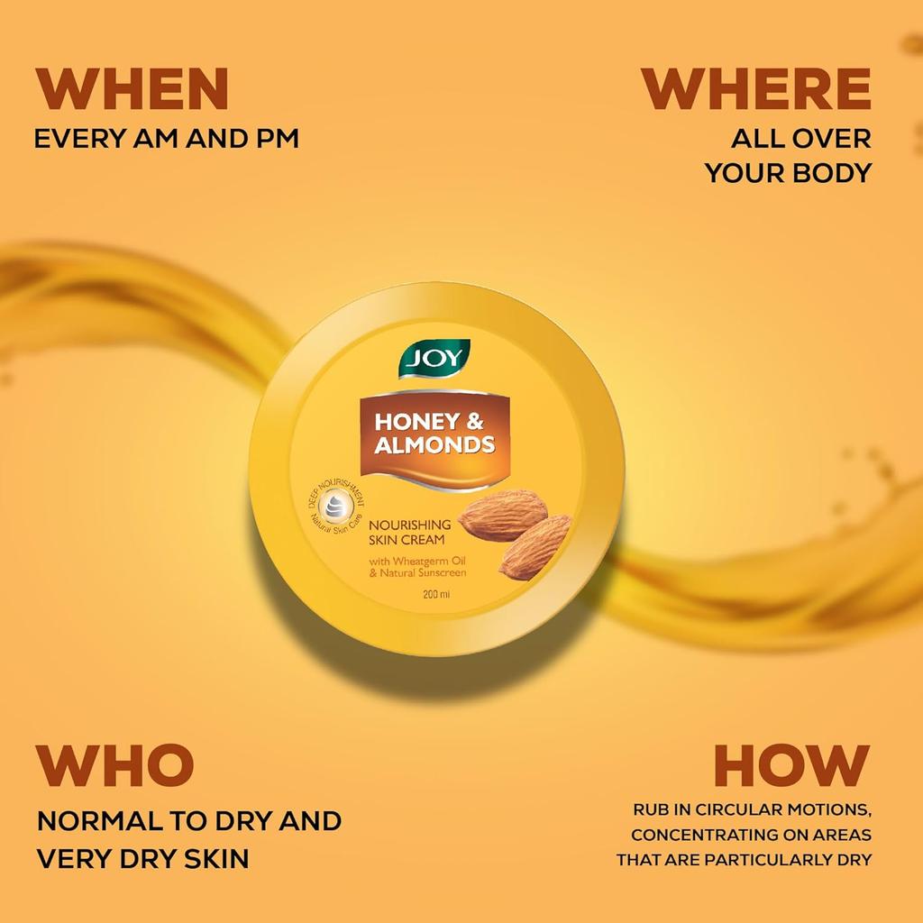 JOY Honey & Almonds Deep Nourishing Moisturizer 200ml Pack for Face Hands Body Hydration & Glow