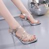 Summer New Water Diamond Sandals Slim Heels, Open Toe High  Crystal Sexy One Line Shoes for Women