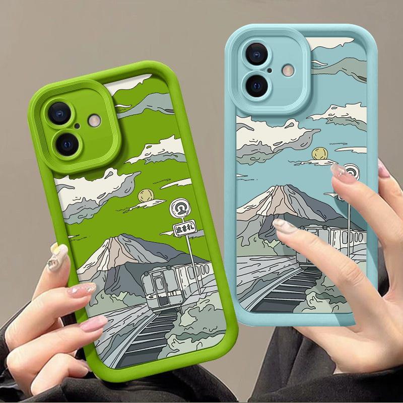 Мягкий чехол для телефона из ТПУ с рисунком в виде гор для iPhone 16, 15, Pro, 14, Plus, 13, 12, 11, Pro Max, Xs, Xr, 8, 7, однотонный, противоударный, защитный чехол для объектива