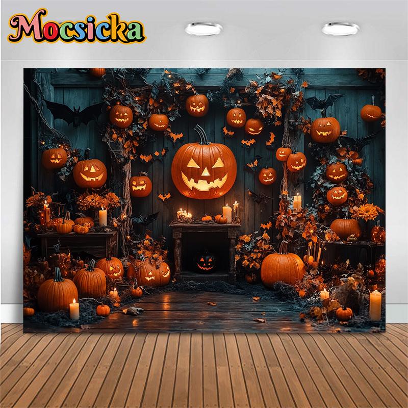 Mocsicka Хэллоуин Фон для Фотографии Ужасная Тыква Вечеринка Фон Летучая Мышь Цветок Тыква-Фонарь Домашние Украшения Баннер