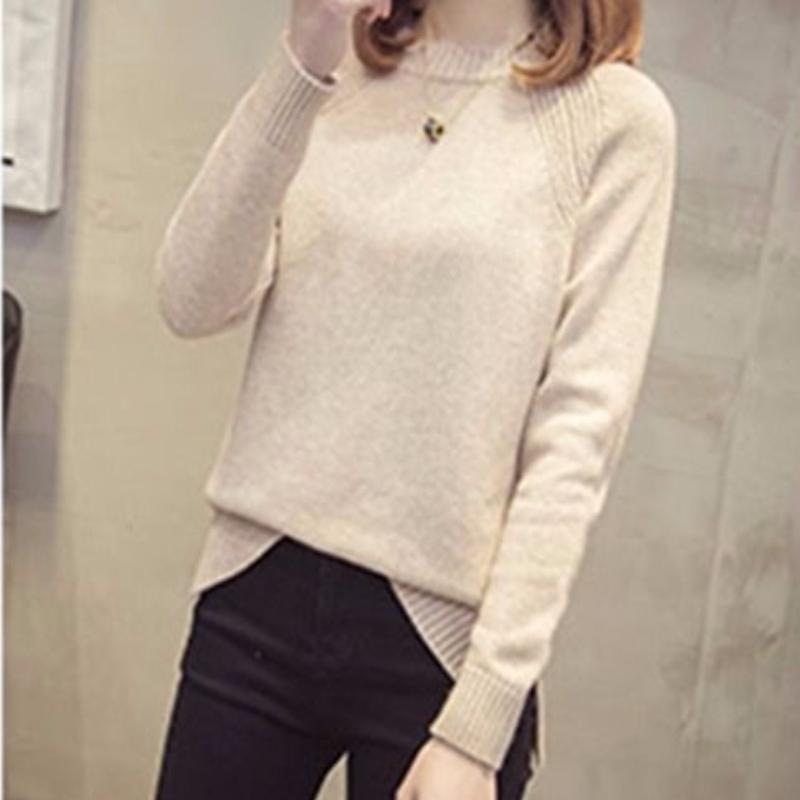 Женский осенне-зимний свитер, женский свободный корейский вариант, однотонный, с длинными рукавами, базовый свитер, пуловер, круглый вырез, вязаный свитер, топ