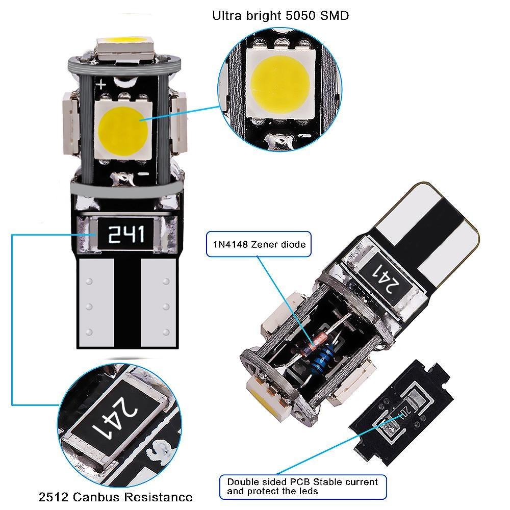Canbus Белый Синий Красный Желтый Зеленый T10 5smd 5050 Светодиодный Автомобильный Свет W5w 194 241 Лампы с ошибками