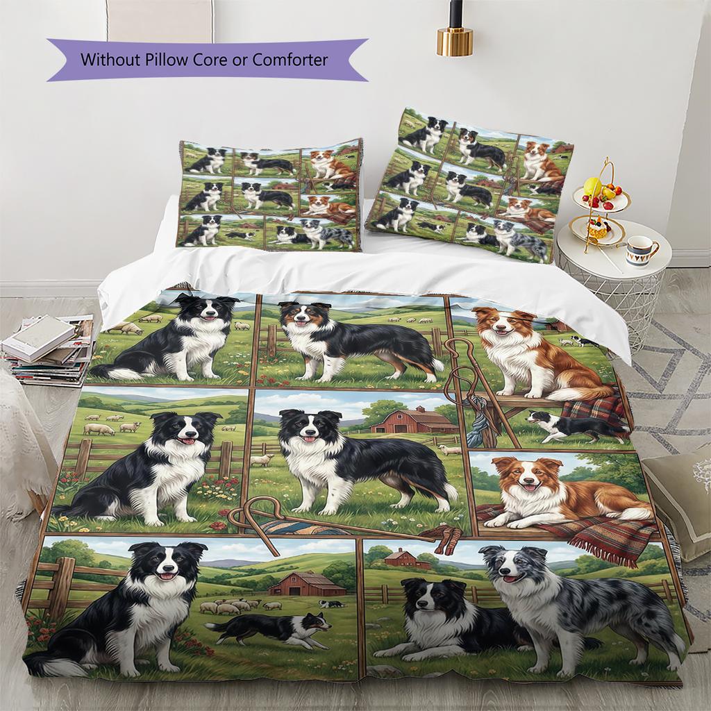 Cute Flower Puppy Pattern Bedding,Quilt Set Quilt Cover Pillowcase Home Birthday Gift (1 * duvet cover + 2 * pillowcase, without core)