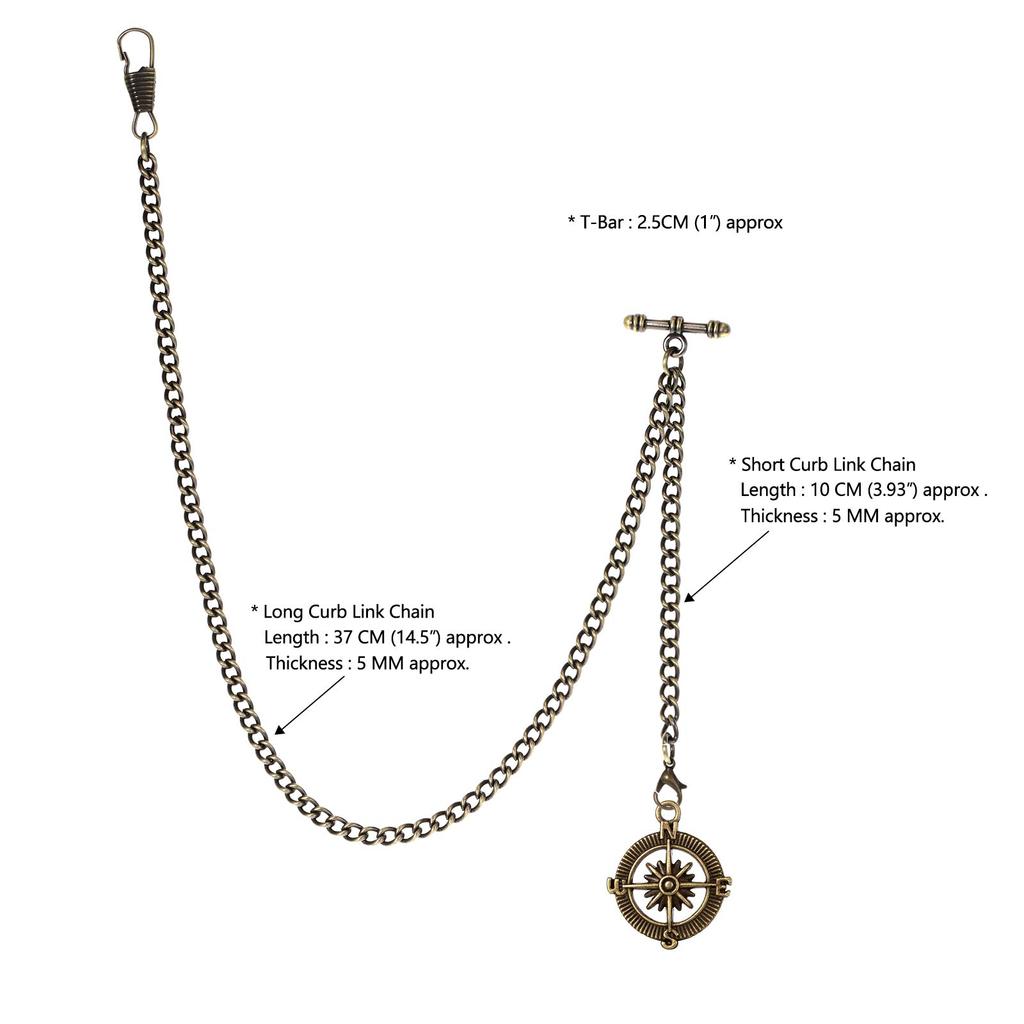 Цепочка для карманных часов TREEWETO Albert Chain с 2 крючками и подвеской в виде компаса для мужчин
