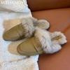 Меховые женские тапочки на плоской подошве, модные повседневные туфли из хлопка с открытой пяткой, женские зимние сапоги 2024 года, удобные, роскошные, женские, Zapatillas