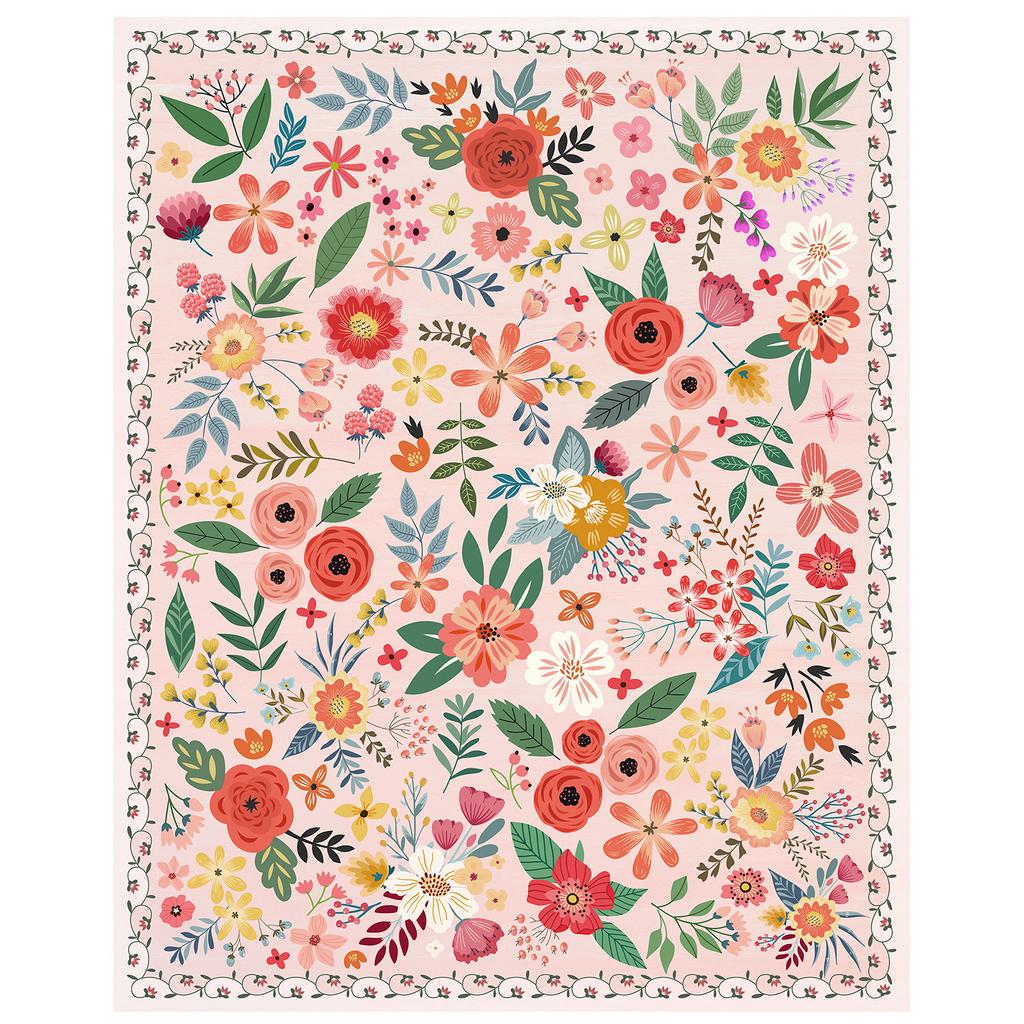 153X214CM Washable Rug Boho Floral Area Rug Non Slip Soft Carpet Low Pile Indoor Floor Carpet for Bedroom Office Dining Room