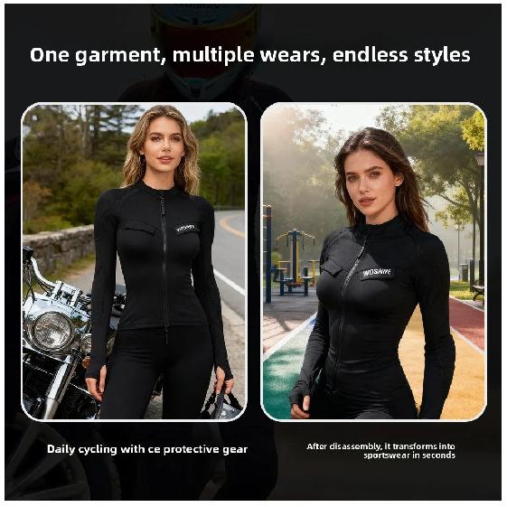 WOSAWE Women Motorcycle Riding Jacket Summer Breathable Slim Shirt with Removable Back Shoulder Elbow Pads Full Zip Moto Gear