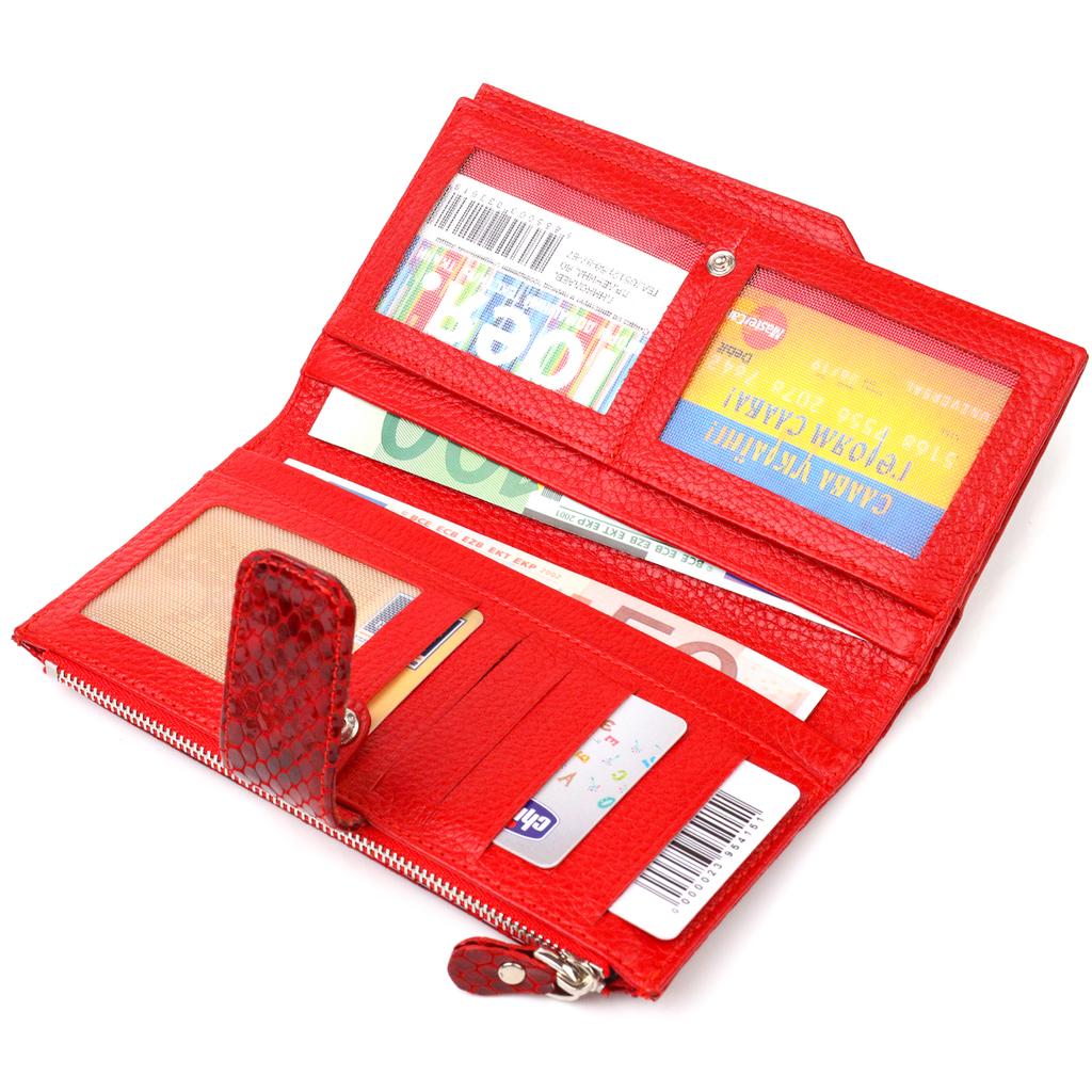 Лакированный Женский кошелек из натуральной кожи с тиснением под змею CANPELLINI Wallet 21639 Красный