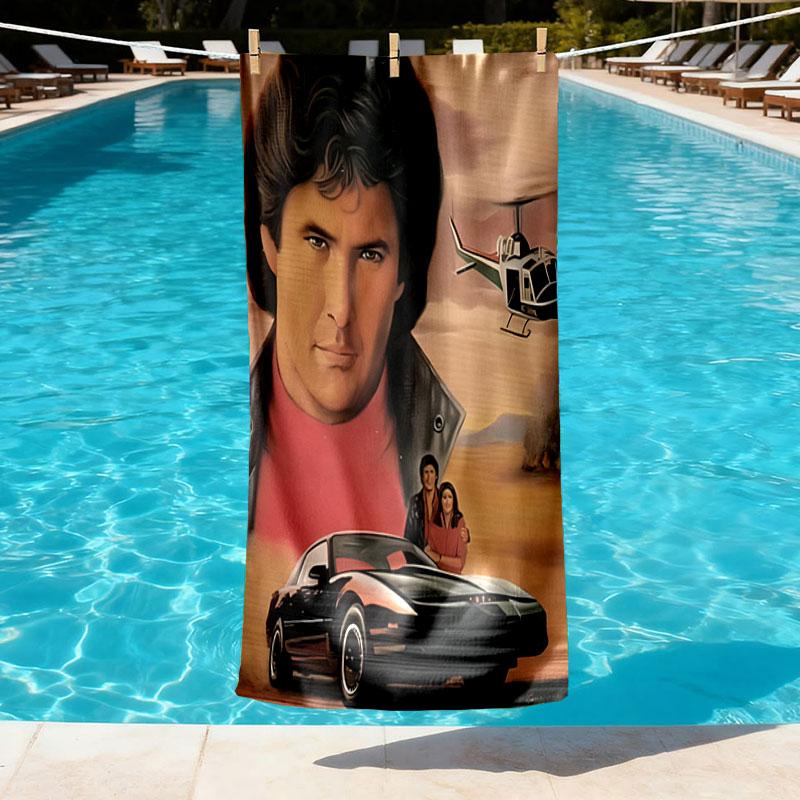 Knight Rider Print Beach Towel Design, Soft, Lightweight. for Home Bathroom, Spa, Pool, Yoga, Surfing, Camping, Gift for Family, Friend