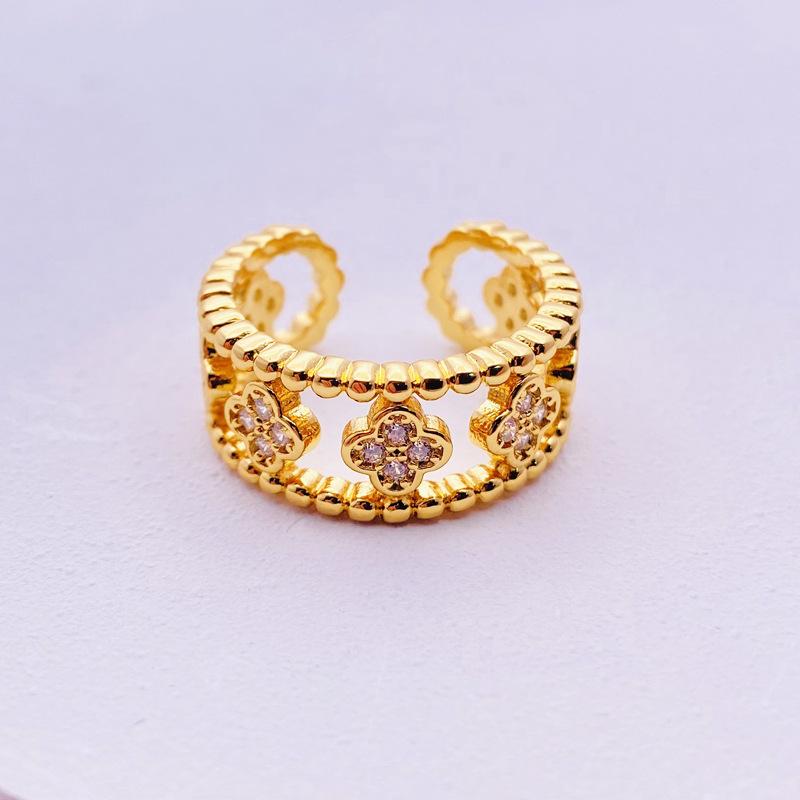 Кольцо с четырехлистным клевером женское, холодный ветер, ретро, простое, моцарелла, бриллиант, циркон, цыганская звезда, открытое кольцо на указательный палец