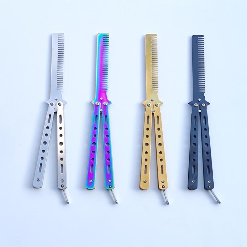 Butterfly Foldable Metal Knife Comb Safe Training Accessory for Hairdressing Salon Skill Practice