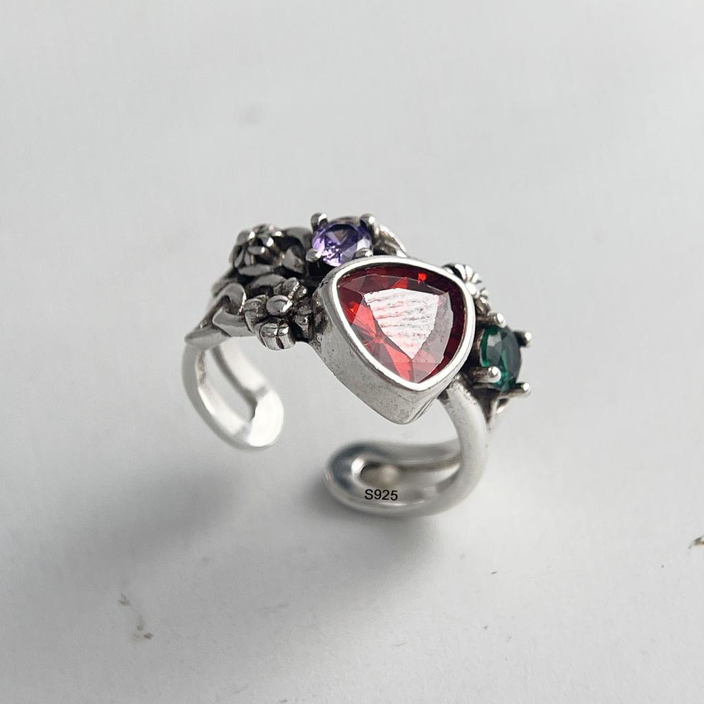 925 Sterling Silver Rings for Women Couple Minimalist Handmade Simple Retro Red Stone Ring Fine Jewelry Gift Prevent Allergy