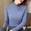Double Sided Velvet Bottomed Shirt Cross V-neck Autumn and Winter with Long Sleeve T-shirt Female Slim Pure Color Top