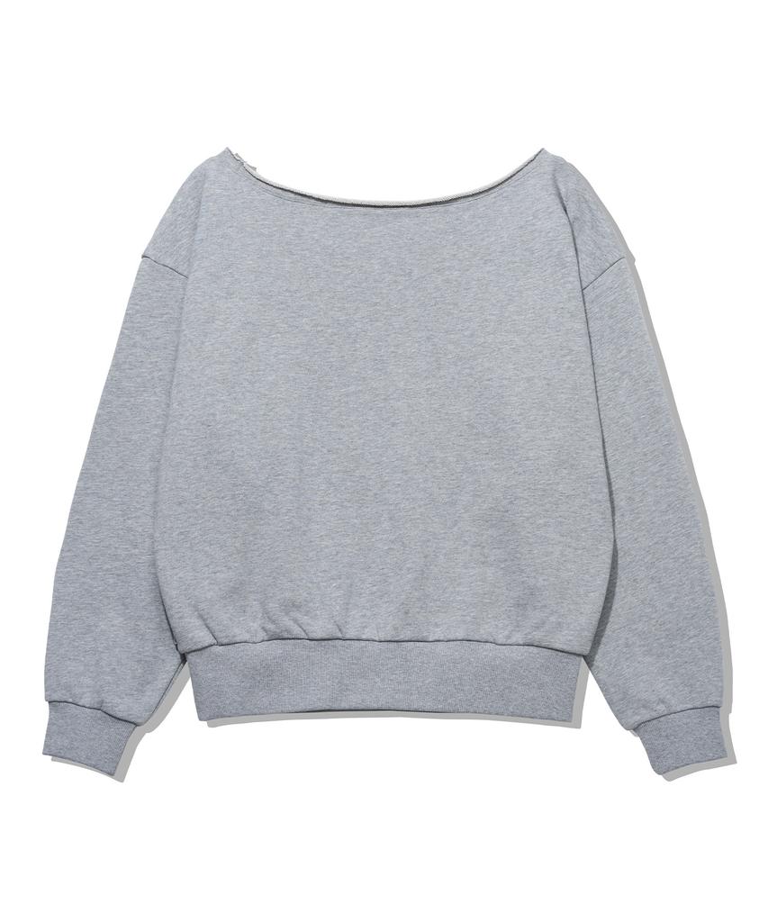 YOUHEE Hotfix Off-Shoulder Sweat Shirts_Melange Gray
