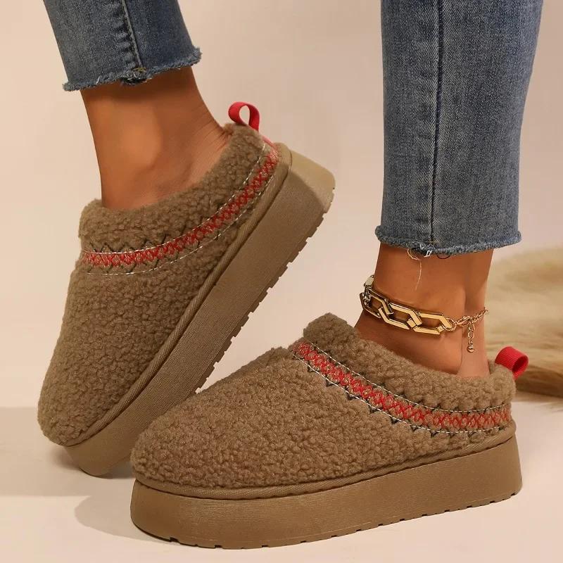 2024 Новые женские ботильоны для дома Простые теплые хлопковые тапочки Универсальные круглые носки Толстая подошва Плюшевые зимние ботинки Botas Mujer
