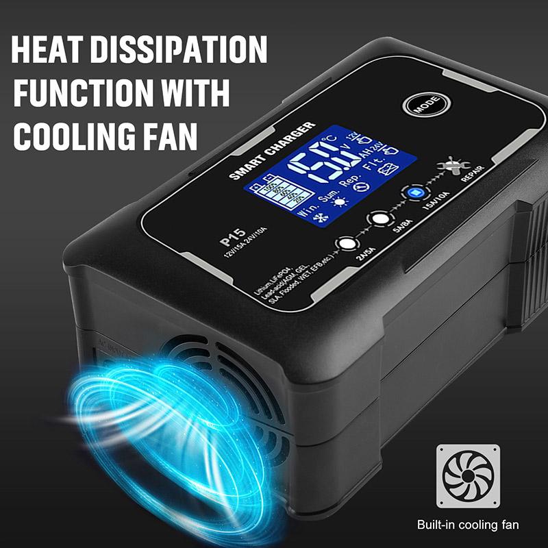15A/20A интеллектуальное зарядное устройство для аккумуляторов LCD автоматическое импульсное зарядное устройство для ремонта аккумуляторов автомобилей, мотоциклов, свинцово-кислотных литиевых аккумуляторов