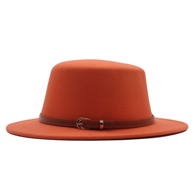 Autumn and winter new British men's top hat, flat-top woolen hat, European and American jazz hat, big-brimmed women's hat
