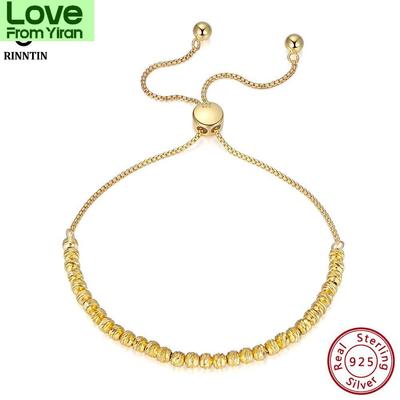 Rinntin 18k Gold Over 925 Sterling Silver -Cut Регулируемый браслет Bolo 3 мм с бусинами для женщин ручная работа итальянские украшения Sb125