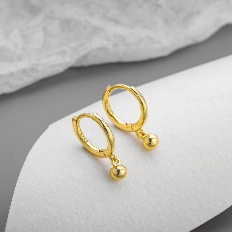 Серьги-кольца из стерлингового серебра 925 пробы для женщин, маленькие круглые серьги-подвески в виде шариков, ювелирные изделия