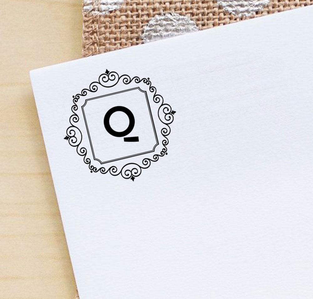 Printtoo R-40 Square Swirl Border Q Alphabet Monogram Initial Self Inking Rubber Stamp Office