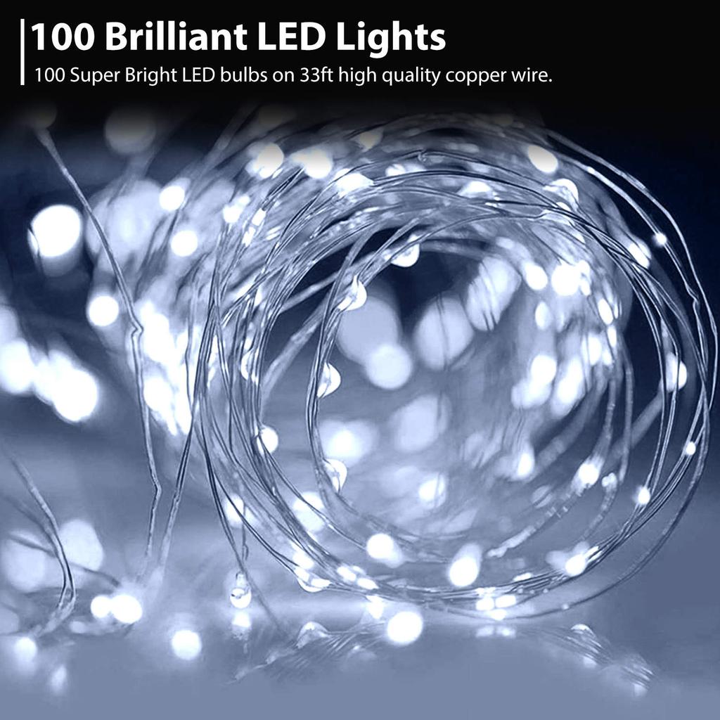 33ft 100 LED Solar String Lights 2 Modes Copper Wire Lights Waterproof Solar Tale Lights