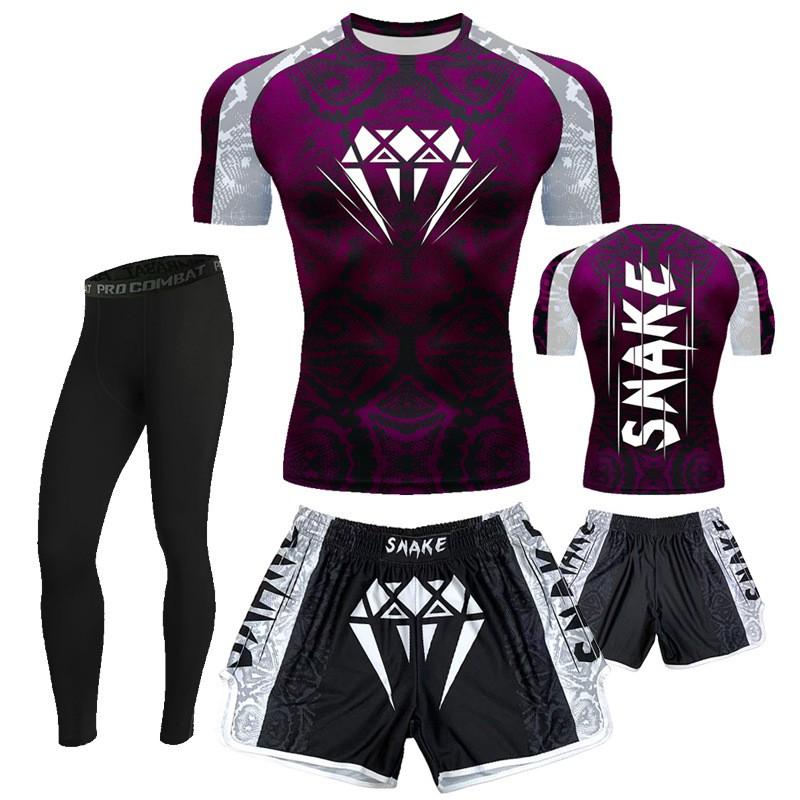 Mens Boxing Training Set Quick Dry Compression Top Shorts MMA Muay Thai Gym Workout