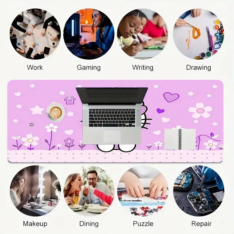 1Pc Hello Kitty Flowers Gaming Mouse Pad Keyboard Desk Mat Non-slip Rubber Lock Edge Waterproof Computer Mousepad for Office Home Decor Y1588