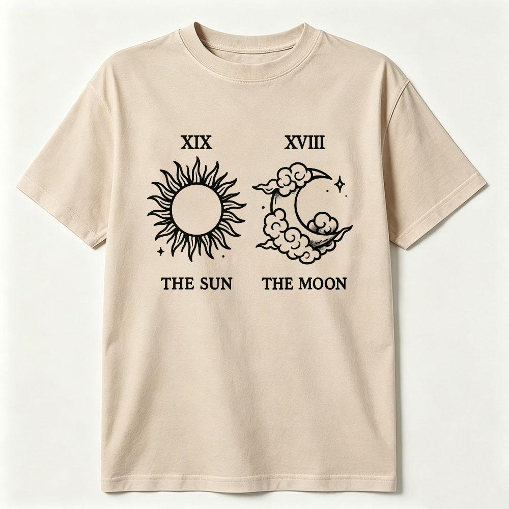 The Sun And Moon Graphic Tee Celestial Tarot Astrology Line Art Spiritual Witchy Unisex Cotton Shirt Retro ShortSleeve Shirt