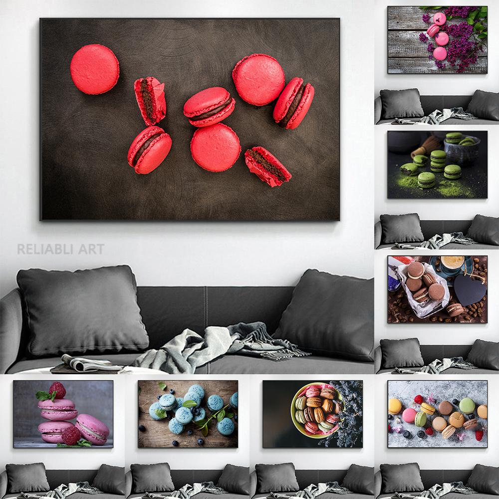 Colored Red Green Macaron Oil Painting Dessert Restaurant Wall Decoration Cuadros Poster
