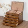 Mid-Century Solid Wood Jewelry Box with Lock: Multi-Layer Storage and Velvet Interior