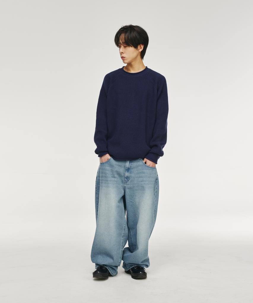 SIGNATURE Raglan Rolling Crewneck Knit [Navy]