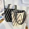 Wave Stripes Pattern Crochet Top Handle Bag for Women Literary Mesh Tote Large Shoulder Bag Fashion