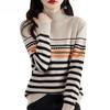 Women's Fashion Casual Stripe Print Autumn Winter Long Sleeve Half Turtleneck Sweaters