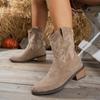 Fashion Embroidery Western Cowboy Boots for Women 2024 New Faux Suede Slip On Ankle Boots Woman Plus Size Chunky Heels Short Botas Mujer