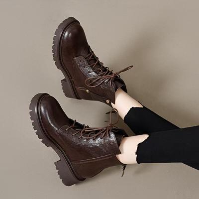 Женские ботинки Мартин, осенне-зимние новые повседневные кожаные ботинки на плоской подошве на шнуровке, женские ботинки на молнии сзади на пуговицах