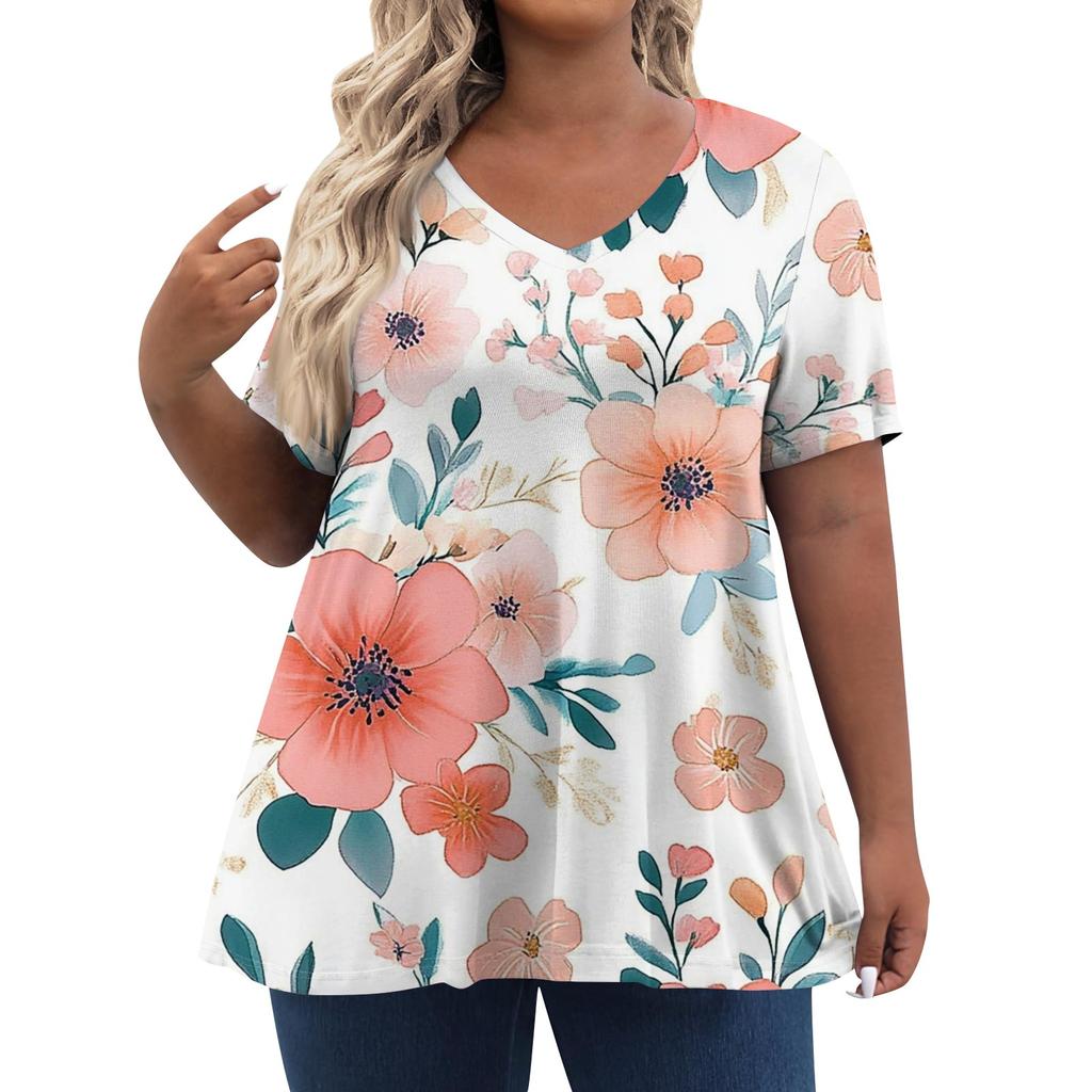 Женские топы больших размеров, шорты с рукавами, рубашки с V-образным вырезом, повседневная одежда, топы с принтами