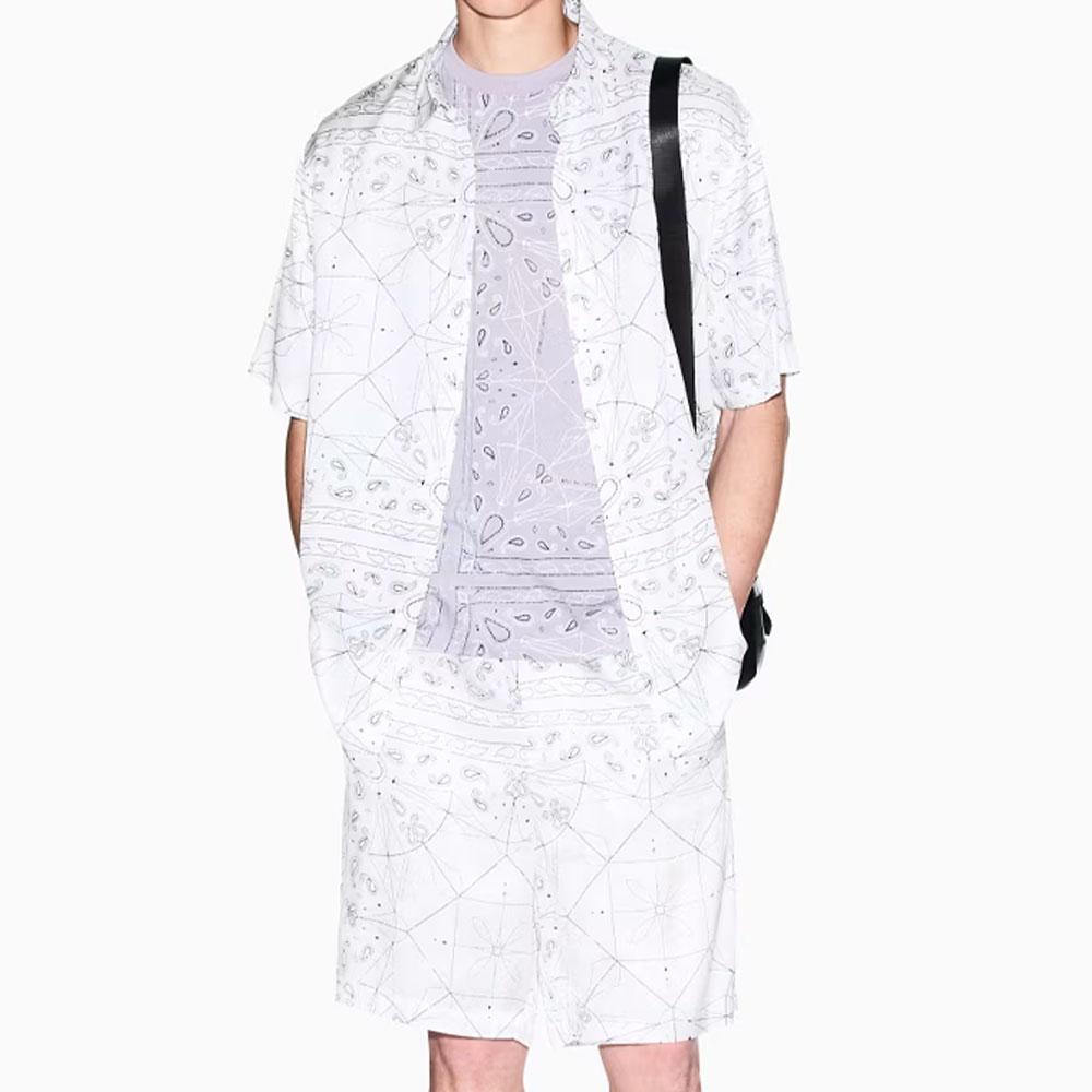 Armani Exchange Однобортная рубашка с принтом и цветовыми блоками, с коротким рукавом, мужская, белая, XM000426-AF13235-F0053