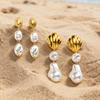 Vnox Stainless Steel Irregular Textured Oval Imitation Pearl Earrings Gold Plated Pearl Dangle Earrings Jewelry Birthday Gift