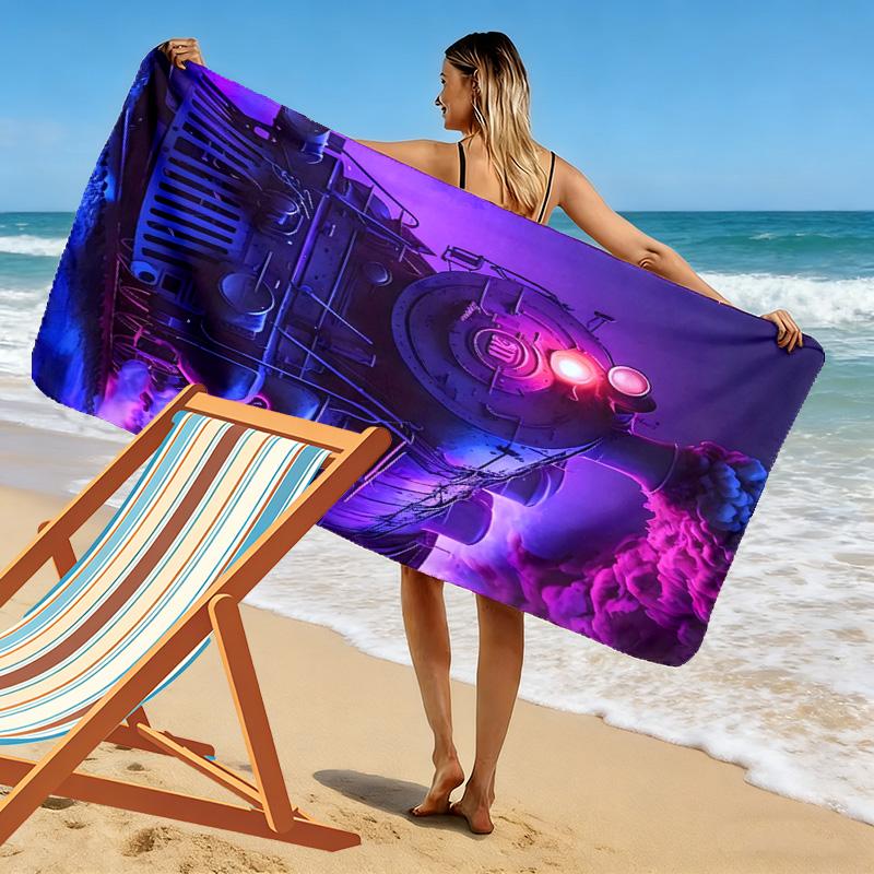 Purple Train 2D Flat Print Beach Towel, Large Soft Quick Dry Towel for Beach Camping Swimming.MSTJ0918630