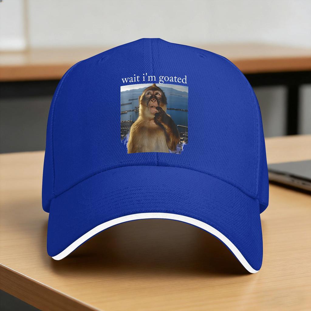 Wait Im Goated Funny Thinking Monkey Baseball Cap Casual Hip Hop Hats Summer Women Unisex Hunting Camping Baseball Caps