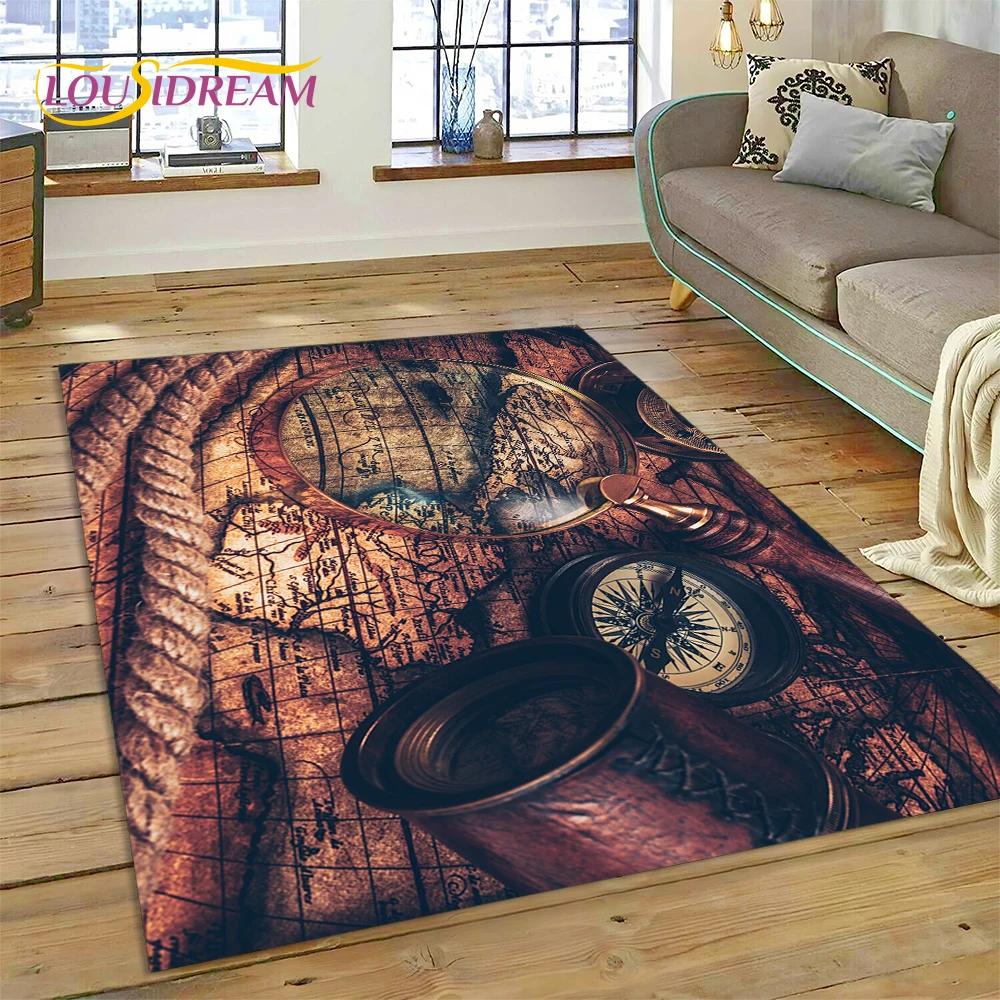 3D Древняя морская карта мира, компас, ковер, коврик для спальни, гостиной, дивана, украшение, детский игровой большой декоративный напольный коврик