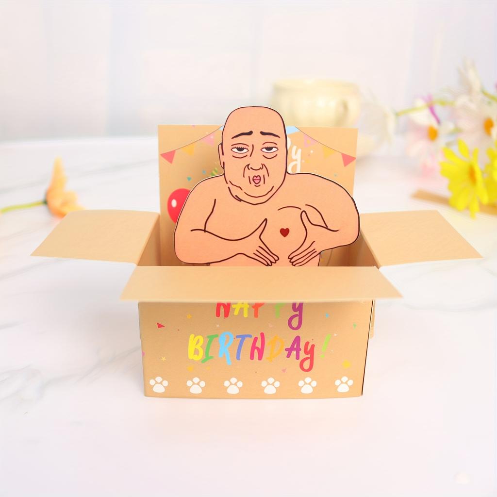 1 шт. Забавная всплывающая открытка «С Днем рождения» - Юмористический 3D дизайн персонажа с шариками-сердечками и конфетти, Причудливая открытка