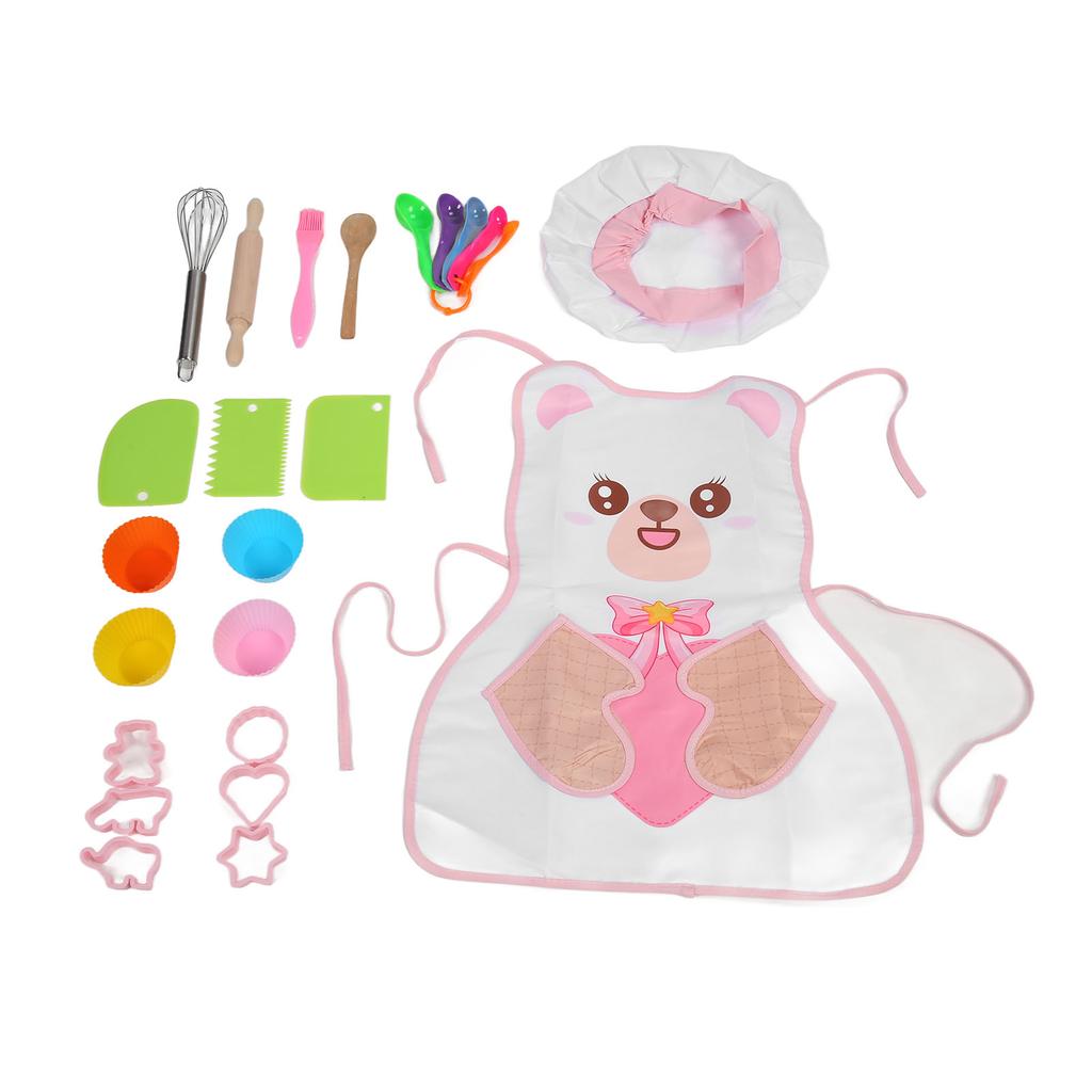 Детский набор для выпечки с фартуком, шапочкой, скалкой, деревянной ложкой, щеткой, набор для выпечки, кухонный набор для малышей