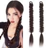 Synthetic Long Straight Rubber Band Ponytail Extensions 16Inch Black Natural Braided Ponytail Hairpiece Wig For Women Wear